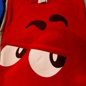 M&M T SHIRTS,  ADULTS LARGE, 1 RED, 1 BLUE. $7 EACH, BOTH FOR $12